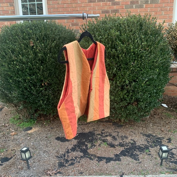 Handmade Upcycled Reversible Tie Vest - Red, Orange, and Green - Picture 6 of 9